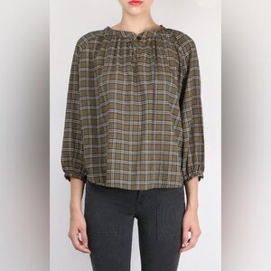 THE GREAT. The Wildflower Top in Army Green Plaid Sz 2